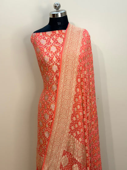 Peach Chiffon Suit Set with Dupatta