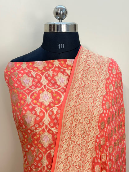 Peach Chiffon Suit Set with Dupatta