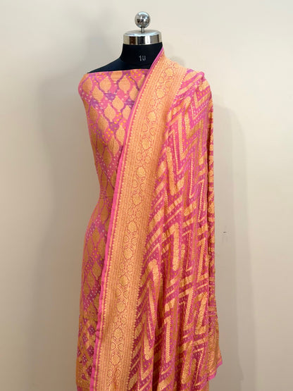 Peach Chiffon Suit Set with Dupatta