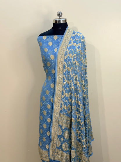 Sky Blue Chiffon Suit Set with Dupatta
