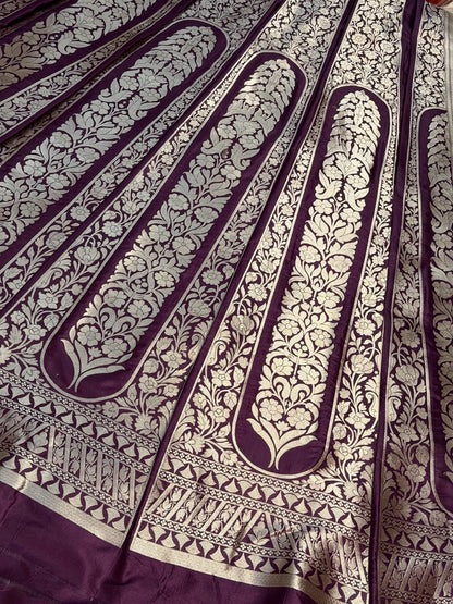 Wine Banarasi Katan Silk Lehenga with Silver Zari Weaving | Bridal & Festive Ethnic Wear