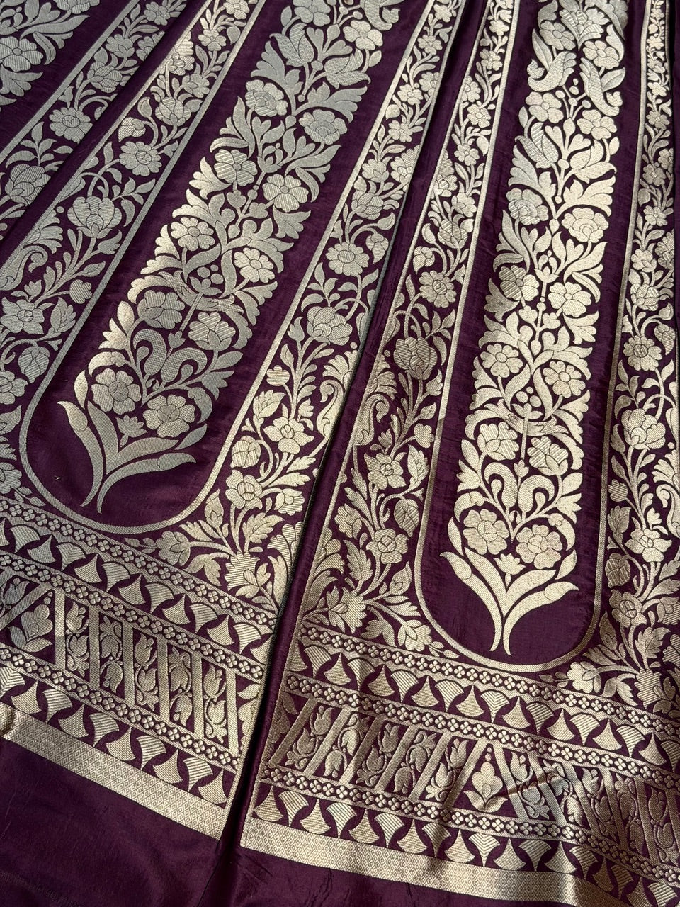 Wine Banarasi Katan Silk Lehenga with Silver Zari Weaving | Bridal & Festive Ethnic Wear