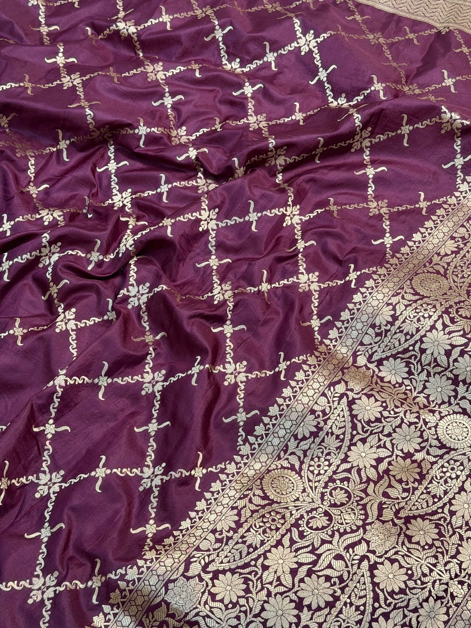 Wine Banarasi Katan Silk Lehenga with Silver Zari Weaving | Bridal & Festive Ethnic Wear