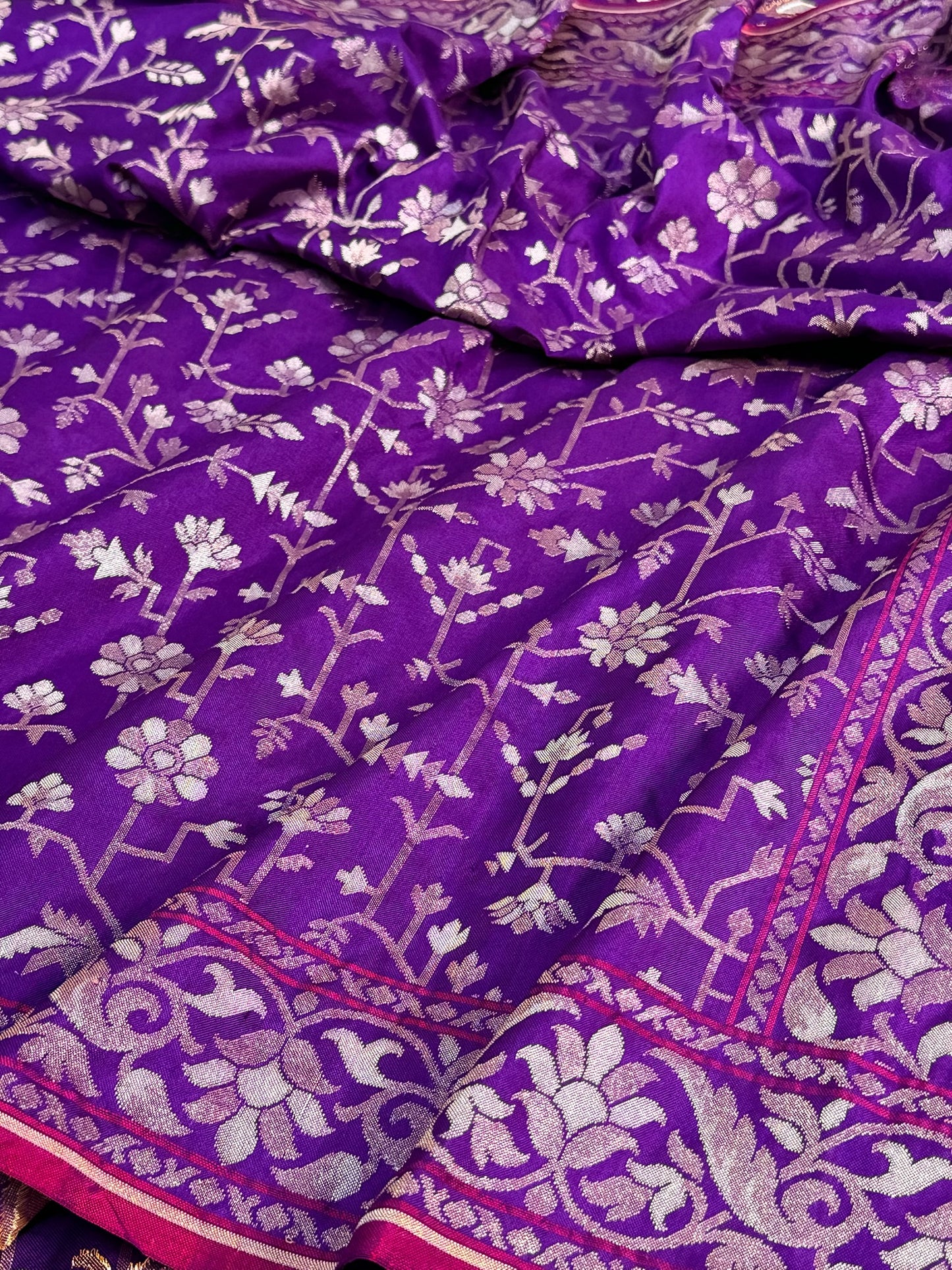 Purple Pure Banarasi Ektara Jamdani Silk Handwoven Saree