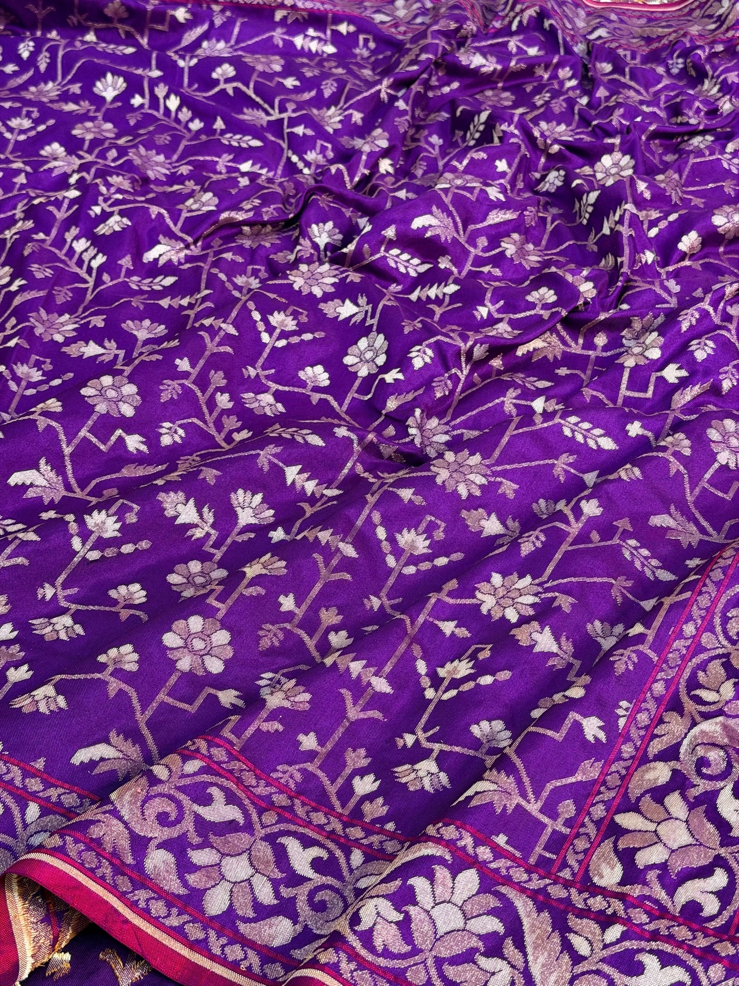 Purple Pure Banarasi Ektara Jamdani Silk Handwoven Saree