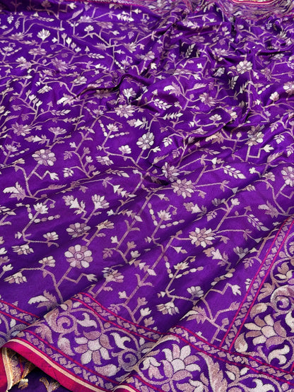 Purple Pure Banarasi Ektara Jamdani Silk Handwoven Saree
