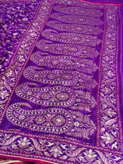 Purple Pure Banarasi Ektara Jamdani Silk Handwoven Saree
