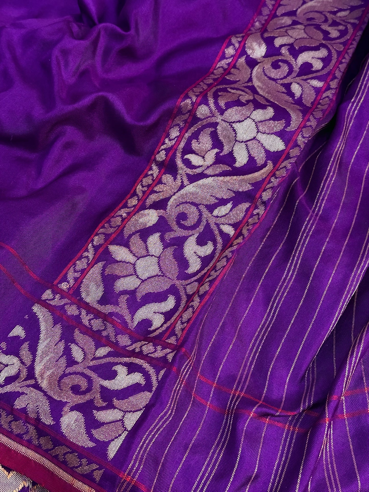 Purple Pure Banarasi Ektara Jamdani Silk Handwoven Saree