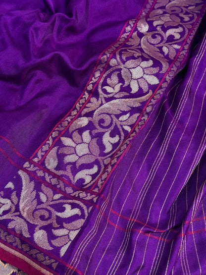 Purple Pure Banarasi Ektara Jamdani Silk Handwoven Saree