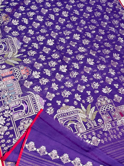 Purple Pure Muslin Cotton Jamdani Silk Saree