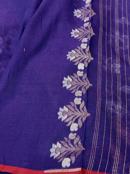 Purple Pure Muslin Cotton Jamdani Silk Saree