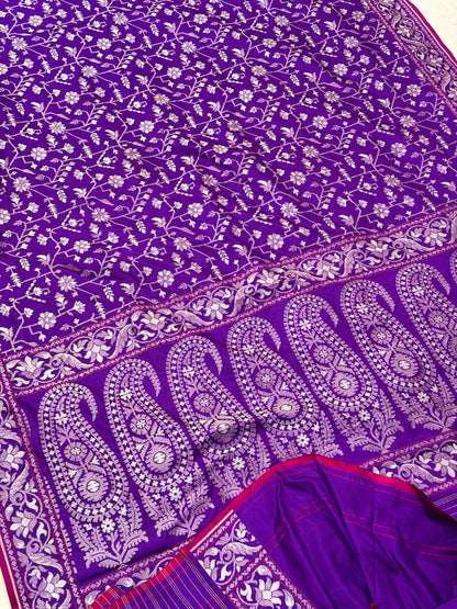 Purple Pure Banarasi Ektara Jamdani Silk Handwoven Saree