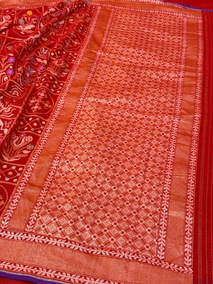 Red Pure Muslin Cotton Jamdani Silk Saree