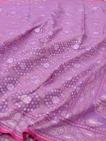 Lavender Pure Muslin Cotton Jamdani Silk Saree