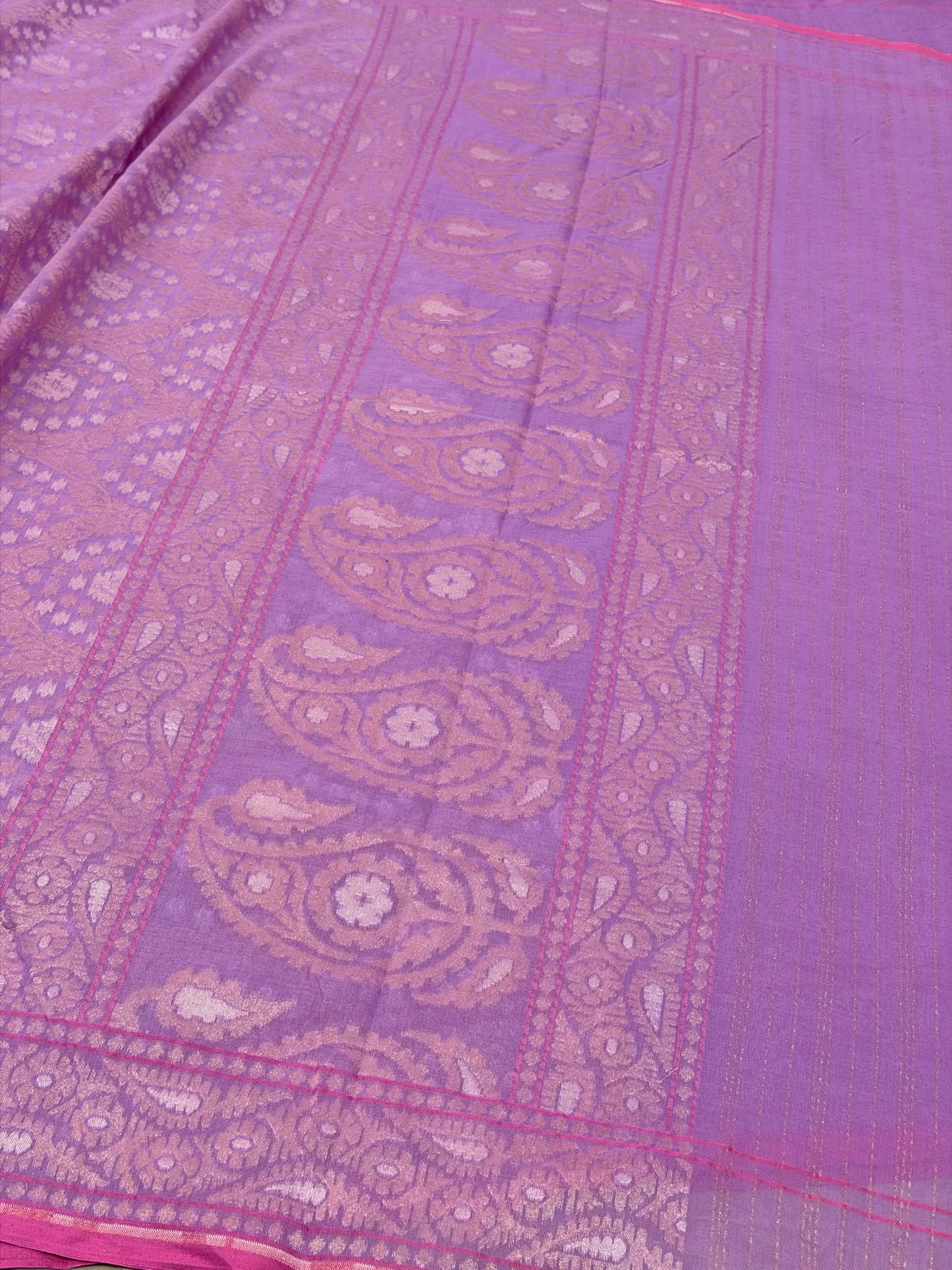 Lavender Pure Muslin Cotton Jamdani Silk Saree