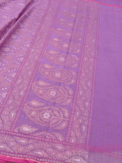 Lavender Pure Muslin Cotton Jamdani Silk Saree