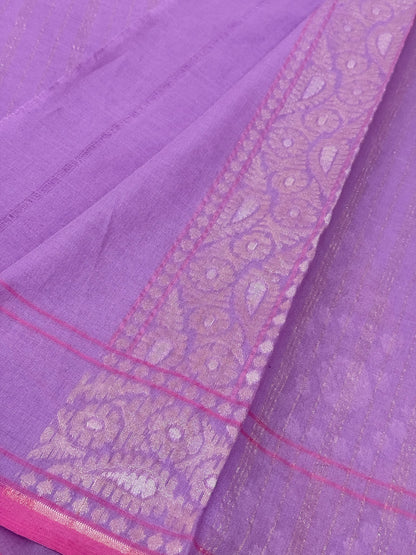 Lavender Pure Muslin Cotton Jamdani Silk Saree