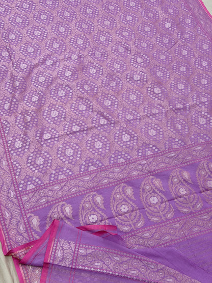 Lavender Pure Muslin Cotton Jamdani Silk Saree