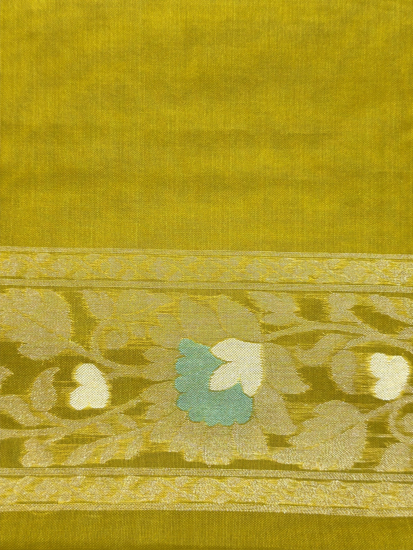 Lime Green Banarasi Kora Jamdani Silk Handwoven Saree