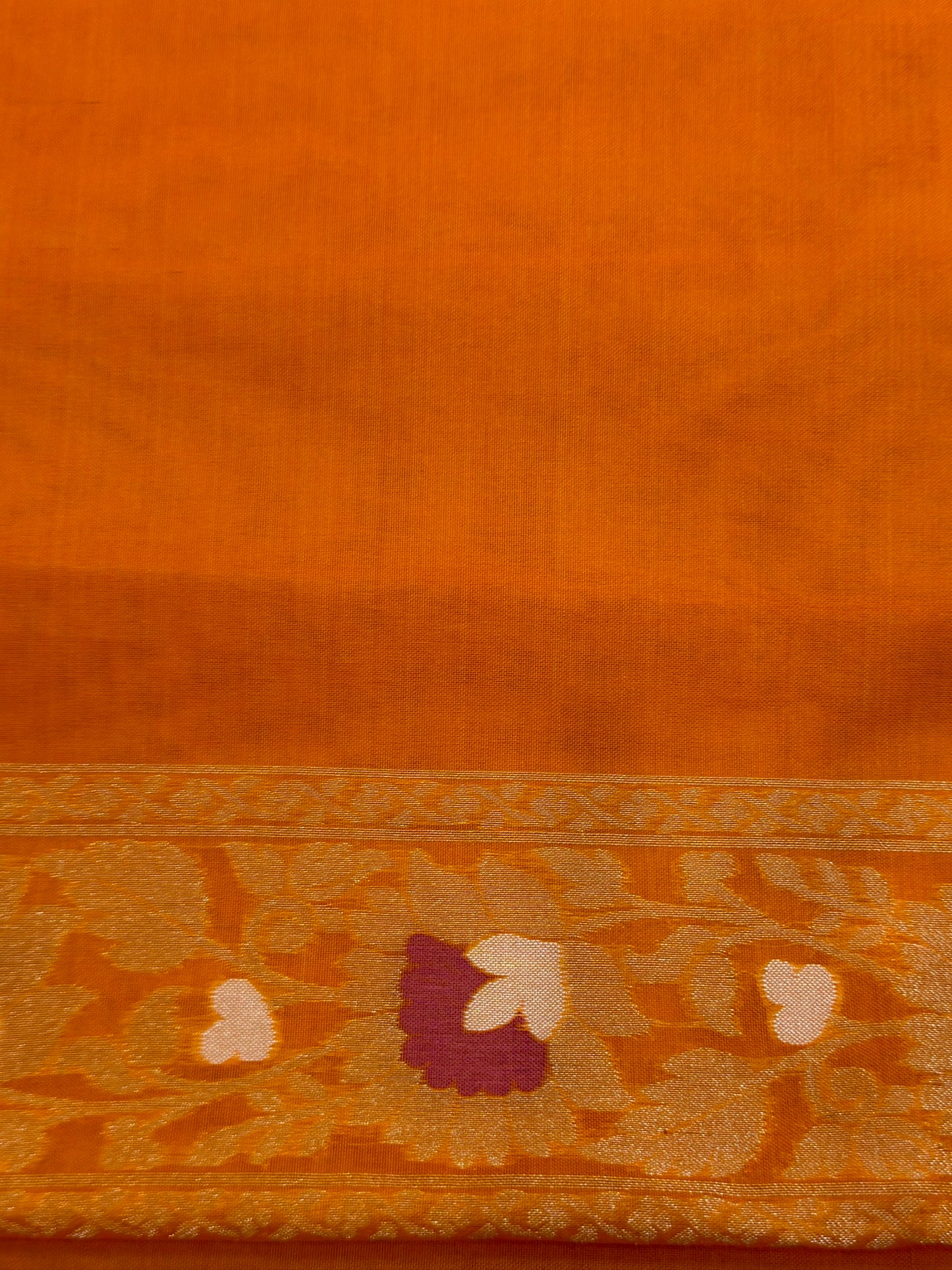 Orange Banarasi Kora Jamdani Silk Handwoven Saree