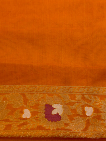 Orange Banarasi Kora Jamdani Silk Handwoven Saree