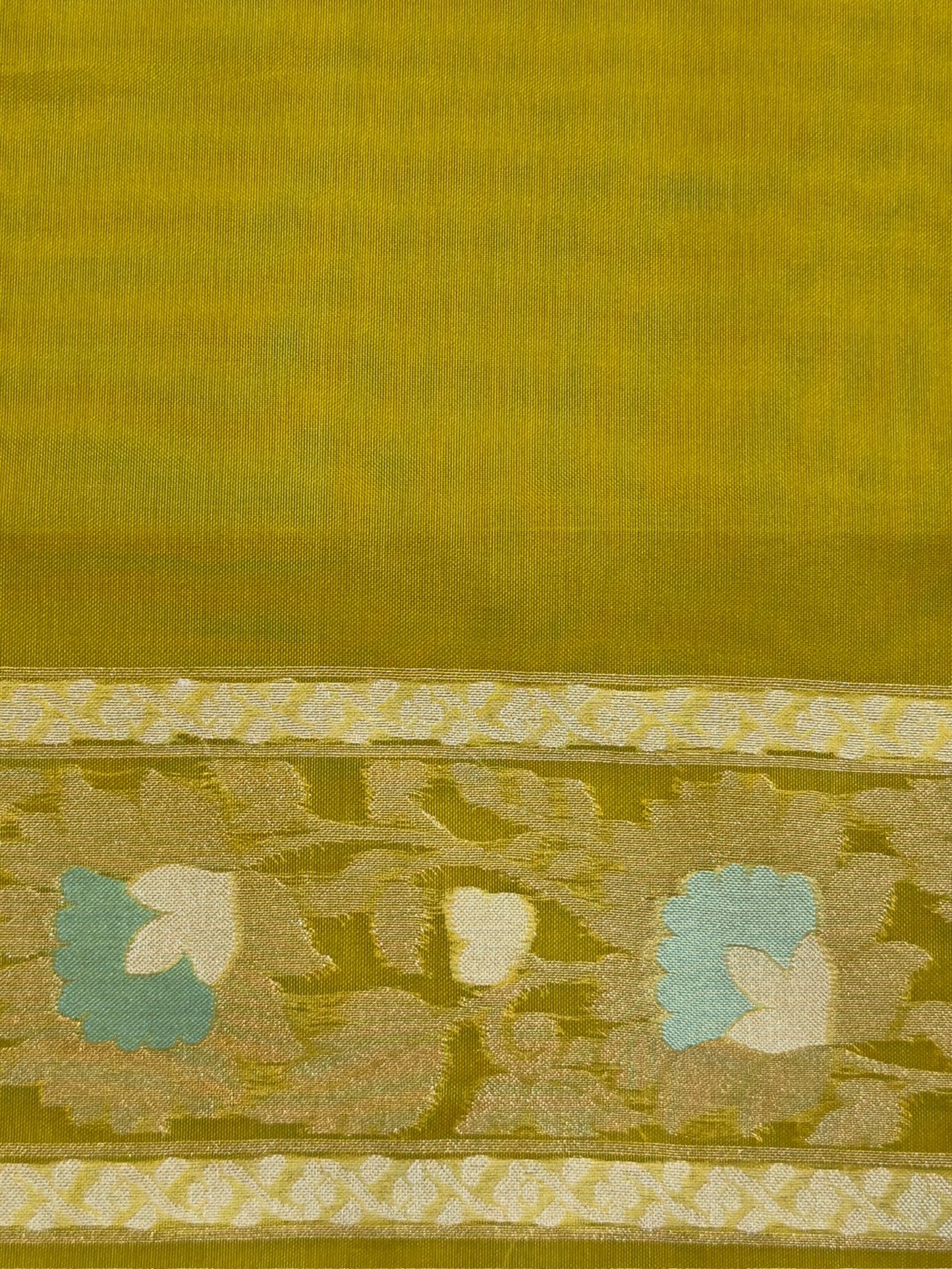 Lime Green Banarasi Kora Jamdani Silk Handwoven Saree