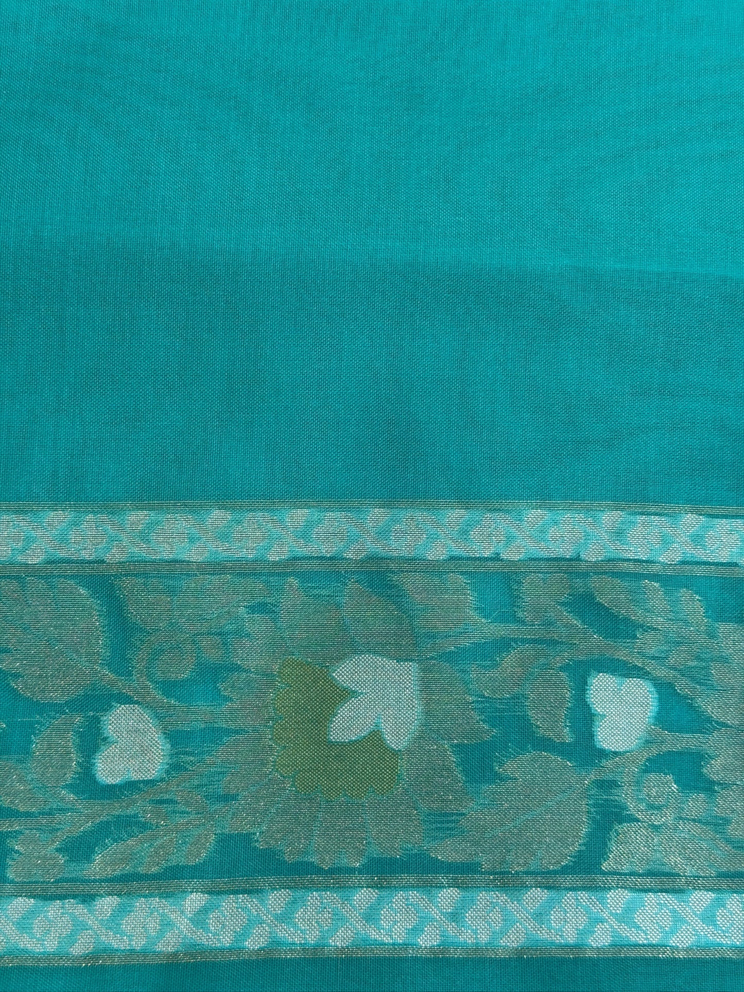 Turquoise Blue Banarasi Kora Jamdani Silk Handwoven Saree