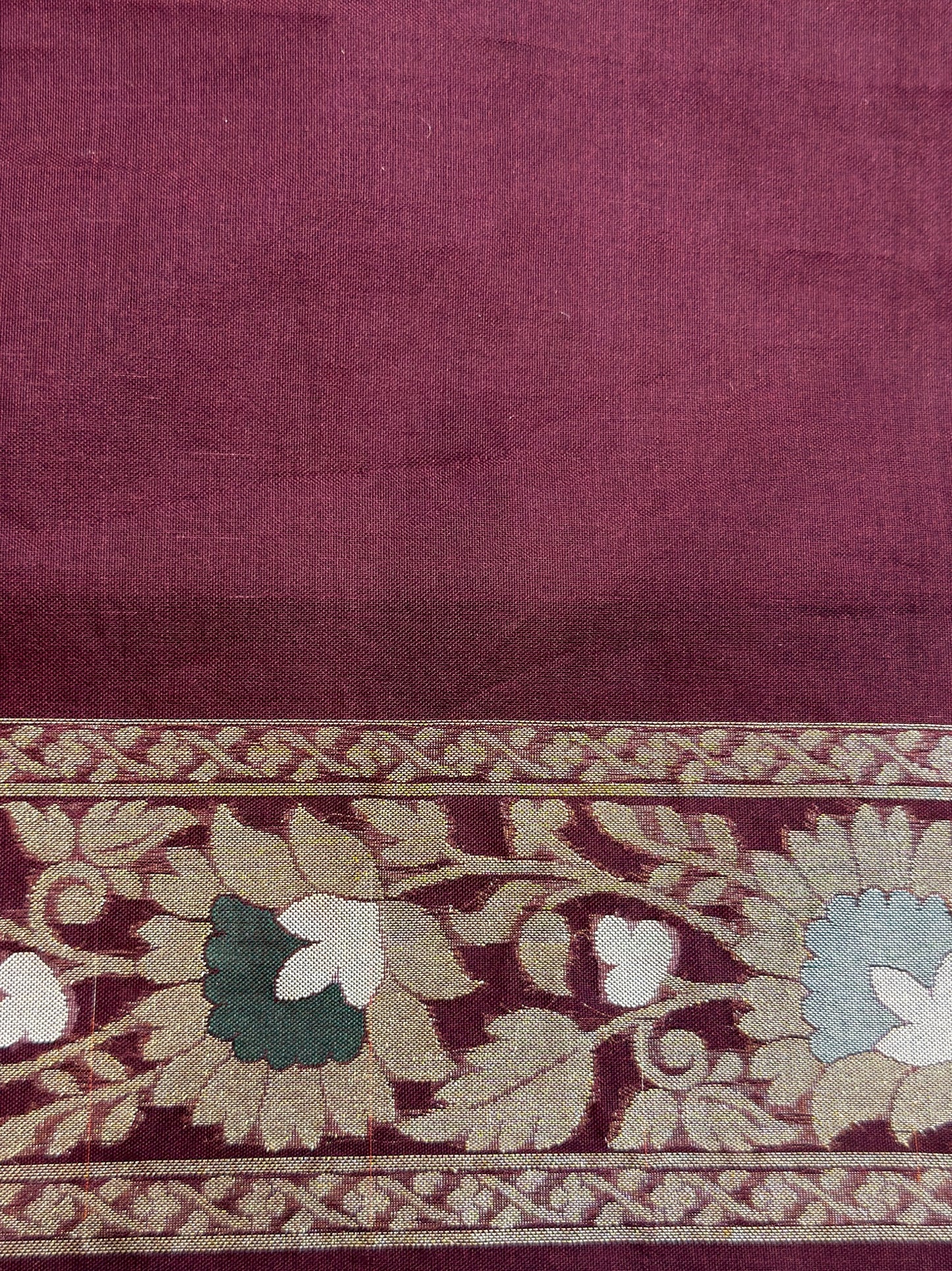 Mulberry Wine Banarasi Kora Jamdani Silk Handwoven Saree