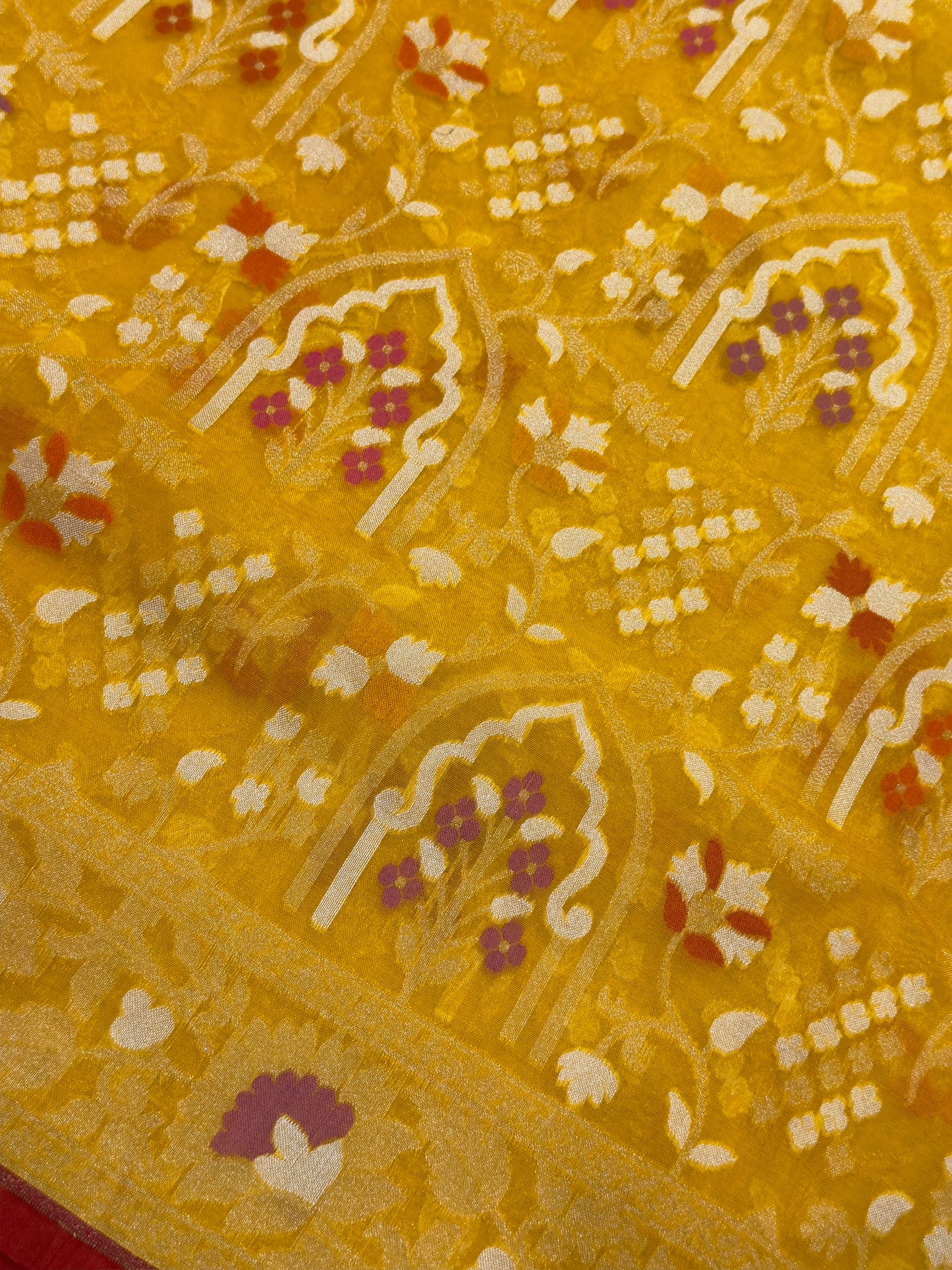 Yellow Banarasi Kora Jamdani Silk Handwoven Saree