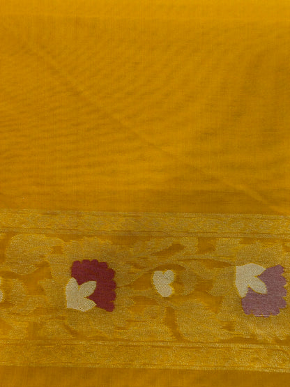 Yellow Banarasi Kora Jamdani Silk Handwoven Saree