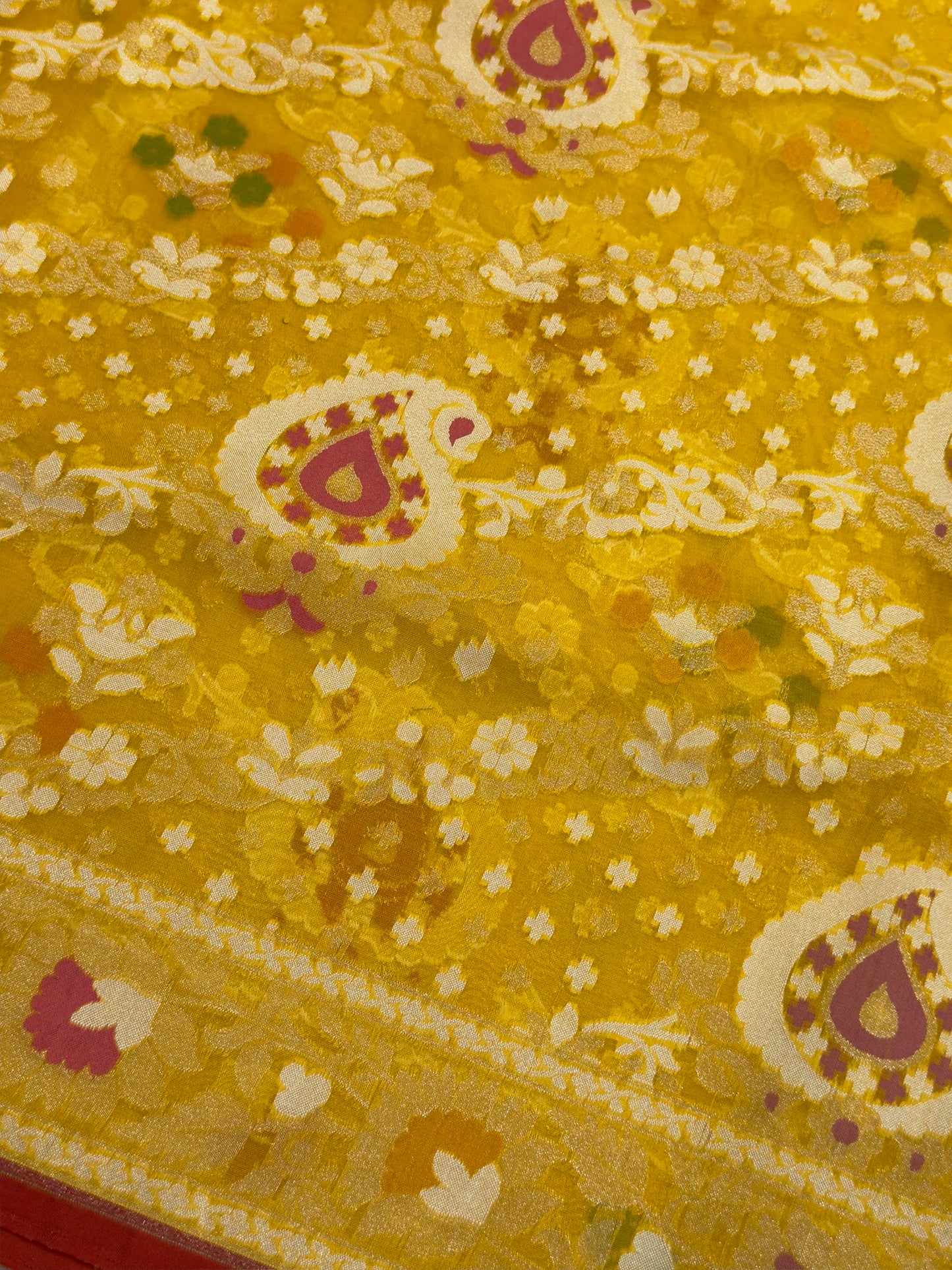 Yellow Banarasi Kora Jamdani Silk Handwoven Saree