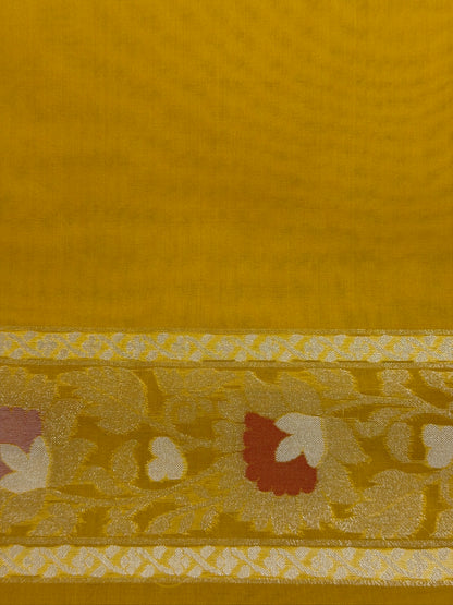 Yellow Banarasi Kora Jamdani Silk Handwoven Saree