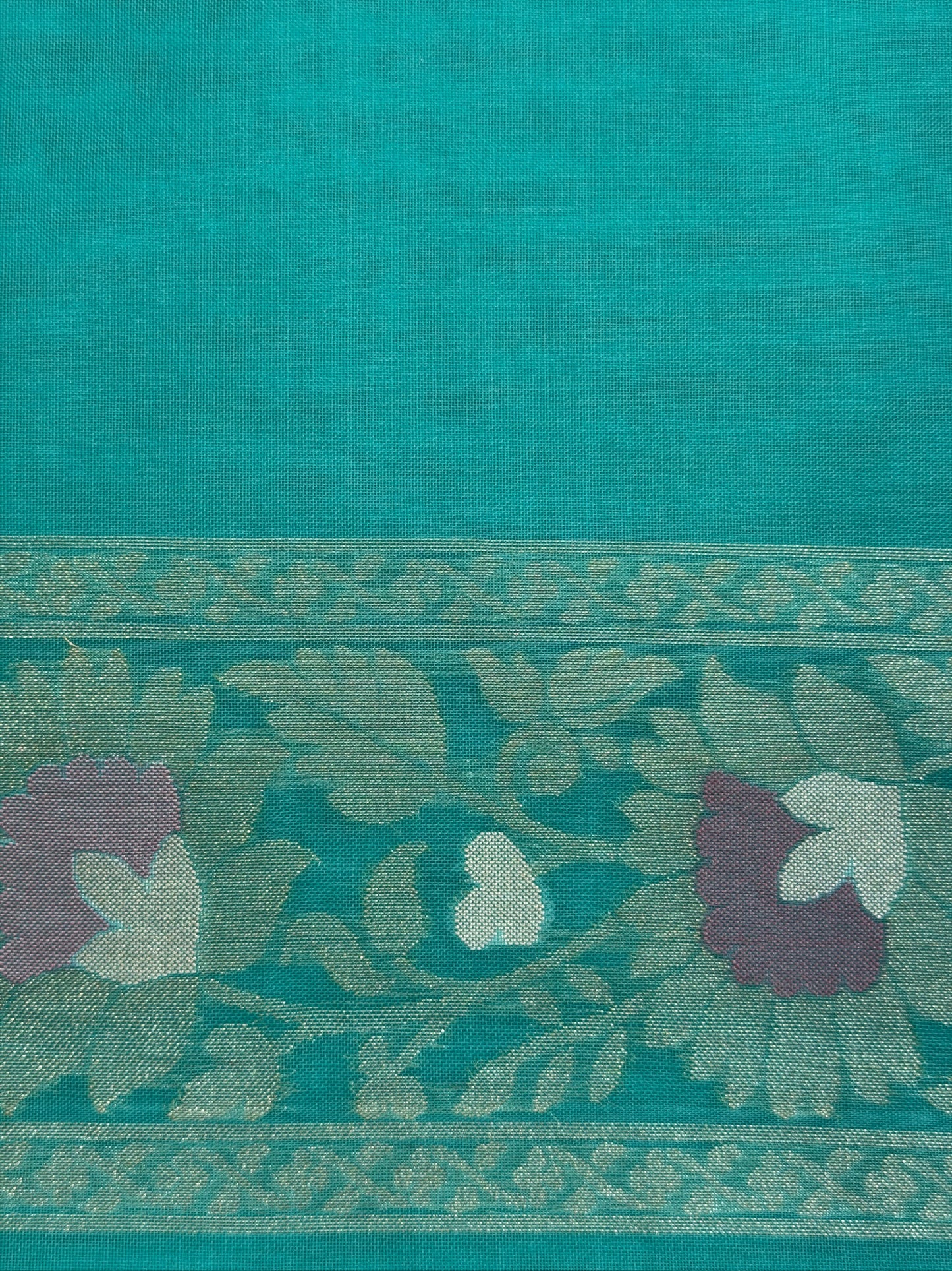 Aqua Teal Blue Banarasi Kora Jamdani Silk Handwoven Saree