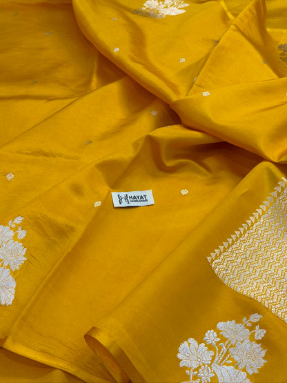 Yellow Pure Katan Silk Handwoven Saree