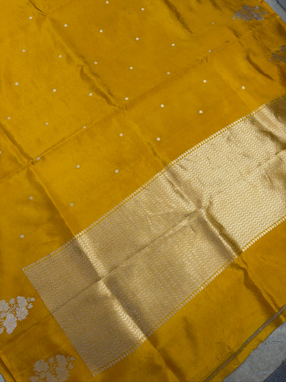 Yellow Pure Katan Silk Handwoven Saree