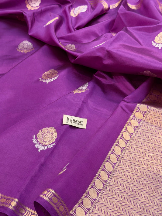 Purple Pure Katan Silk Handwoven Saree