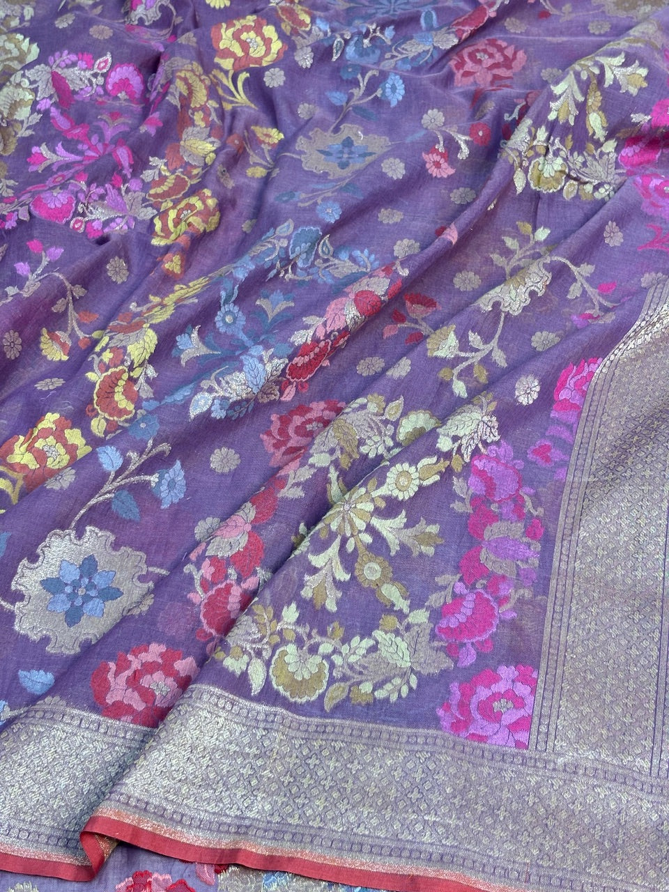 Mauve Purple Banarasi cotton Jamdani handloom Saree
