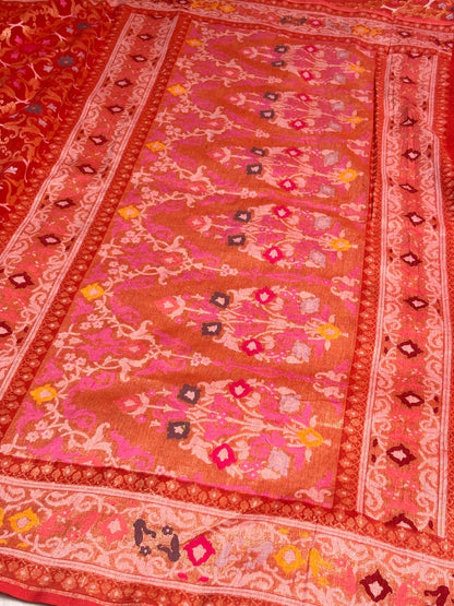 Brick Red Banarasi cotton Jamdani handloom Saree