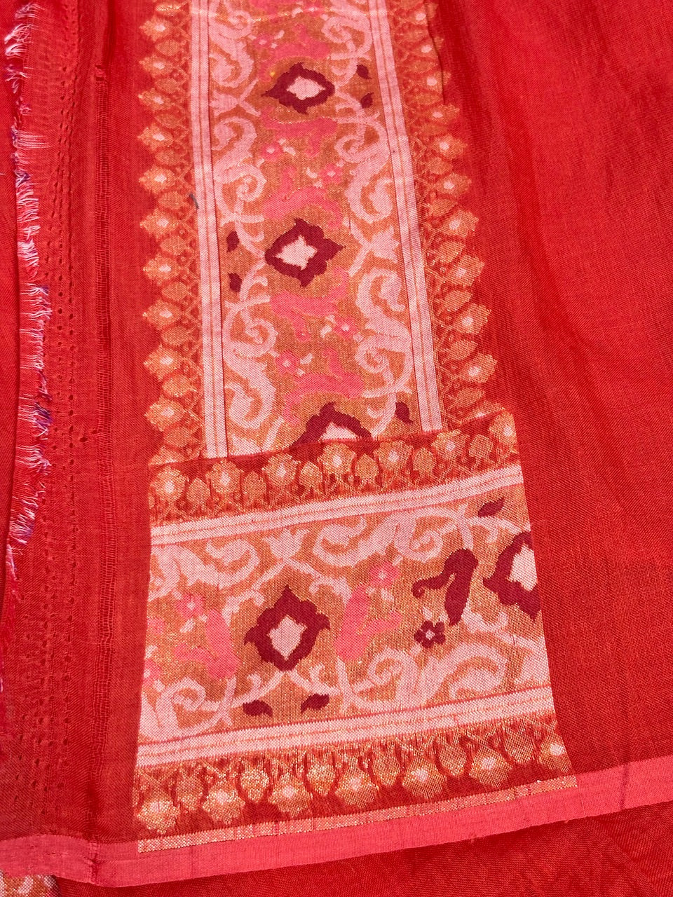 Brick Red Banarasi cotton Jamdani handloom Saree