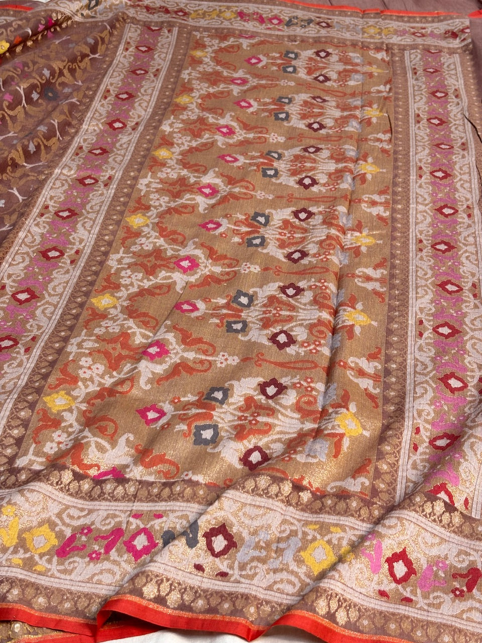 Cocoa Brown Banarasi cotton Jamdani handloom Saree