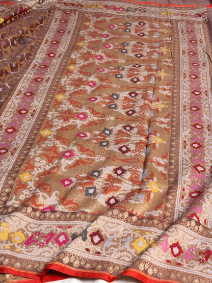 Cocoa Brown Banarasi cotton Jamdani handloom Saree