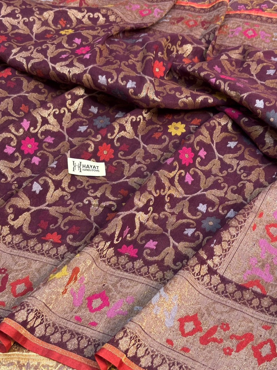 Coffee Brown Banarasi cotton Jamdani handloom Saree