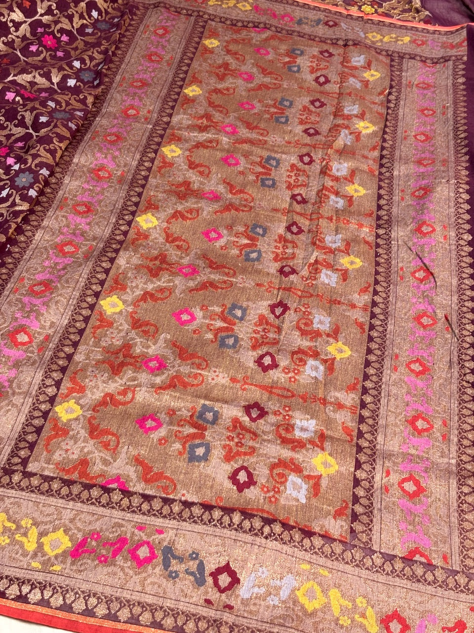 Coffee Brown Banarasi cotton Jamdani handloom Saree