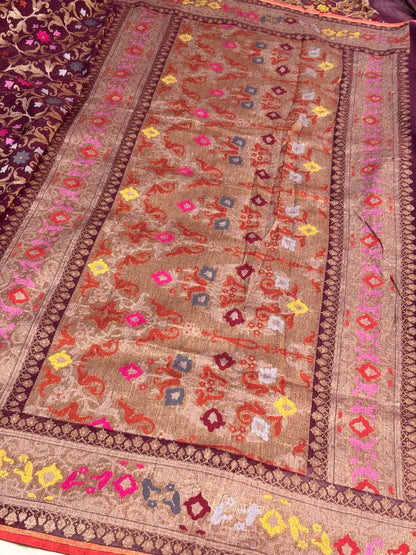 Coffee Brown Banarasi cotton Jamdani handloom Saree