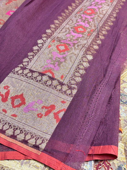 Coffee Brown Banarasi cotton Jamdani handloom Saree