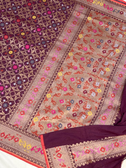 Coffee Brown Banarasi cotton Jamdani handloom Saree