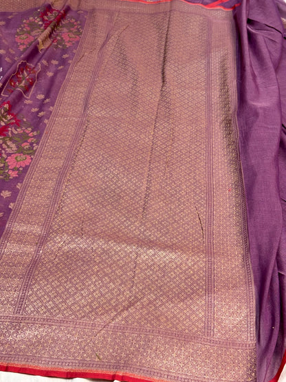 Vintage Wine Purple Banarasi cotton Jamdani handloom Saree
