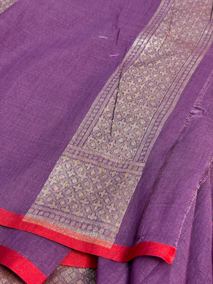 Vintage Wine Purple Banarasi cotton Jamdani handloom Saree
