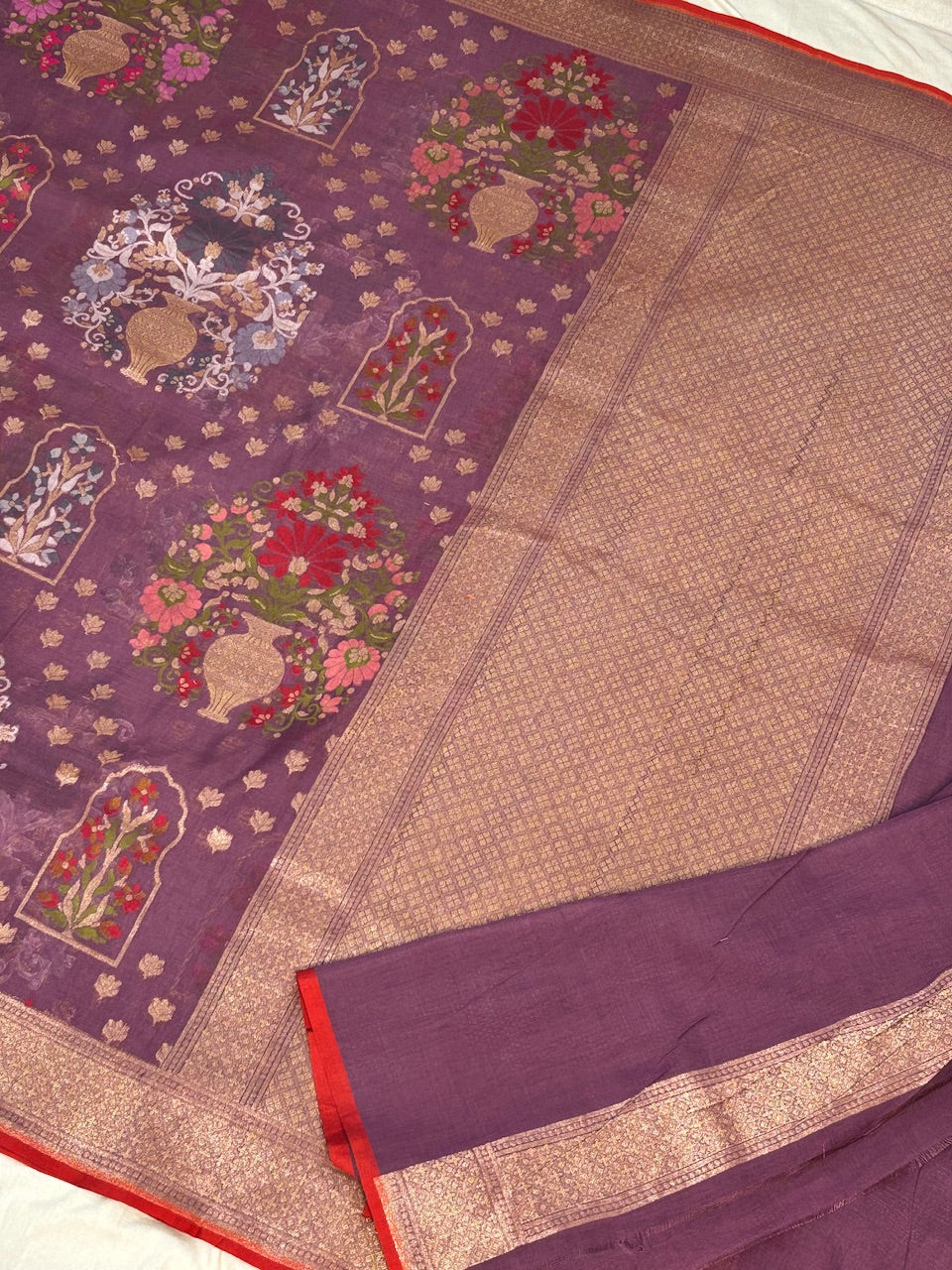 Vintage Wine Purple Banarasi cotton Jamdani handloom Saree