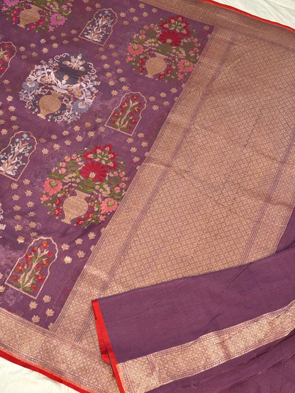 Vintage Wine Purple Banarasi cotton Jamdani handloom Saree